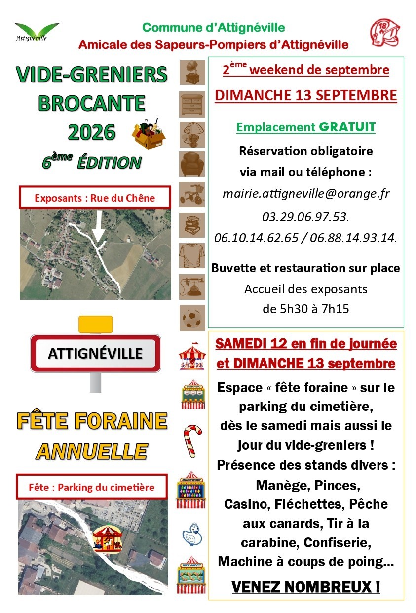 VIDE-GRENIERS BROCANTE & FÊTE FORAINE à ATTIGNÉVILLE